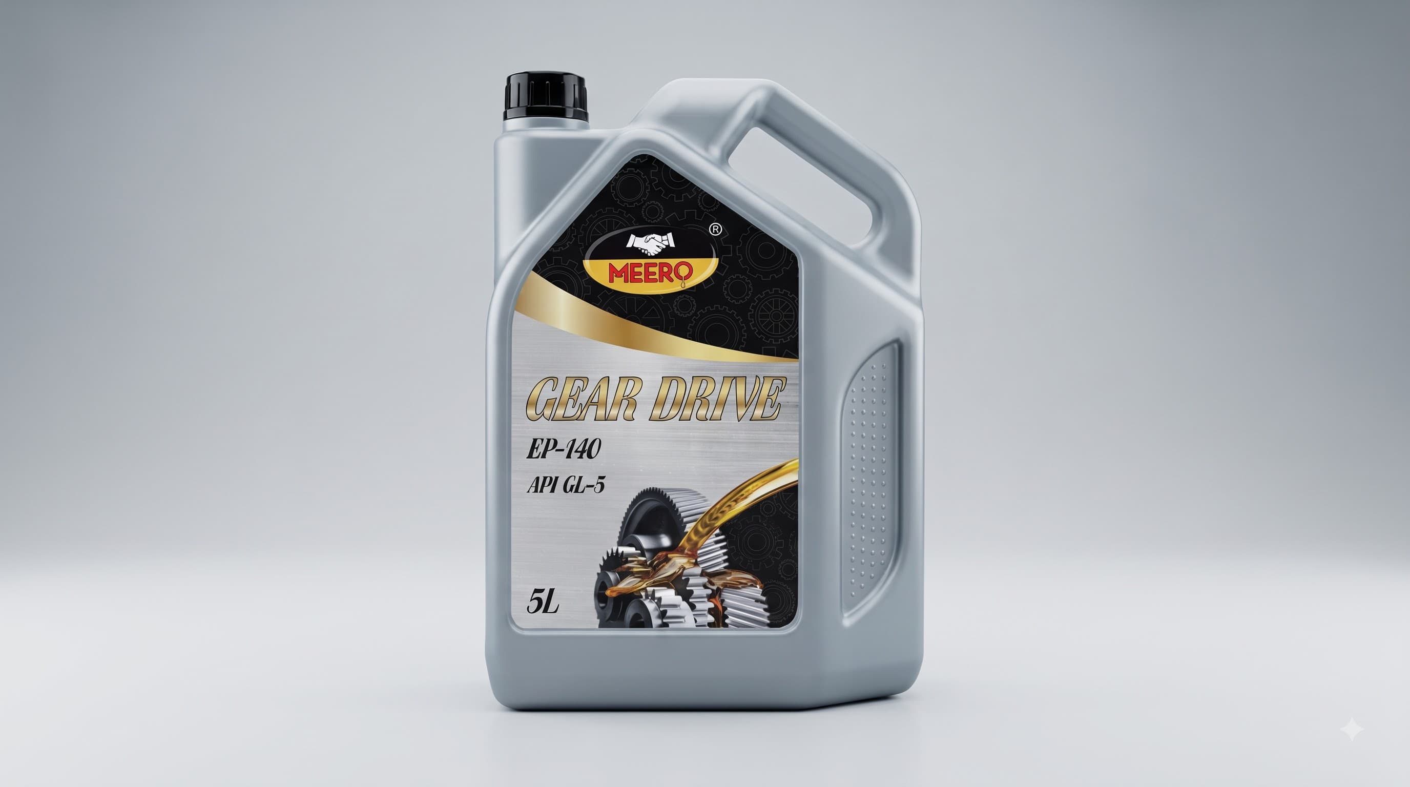 MEERO Gear Drive, EP-140 grade, API GL-5 rated — a heavier-duty gear oil for differentials and axles specifying GL-5. 5 L pack.