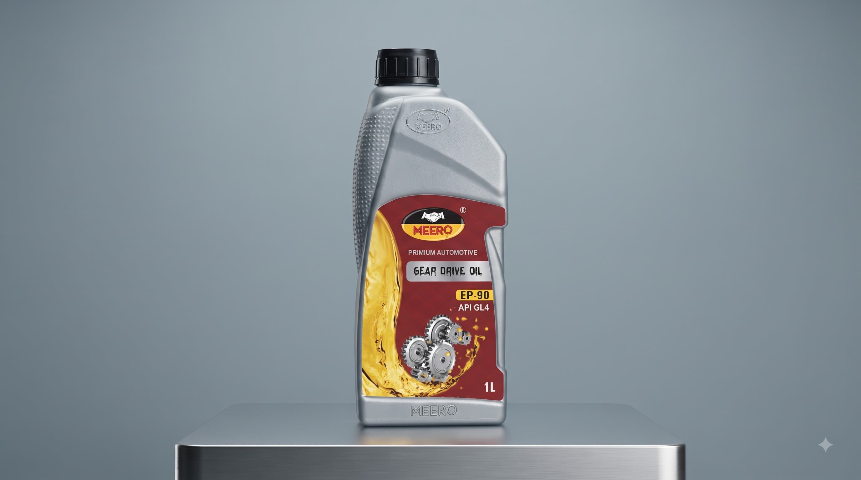 MEERO Gear Drive Oil, EP-90 grade, API GL4 rated — an automotive gear/axle oil for manual transmissions and differentials calling for a GL4 fluid. 1 L pack.