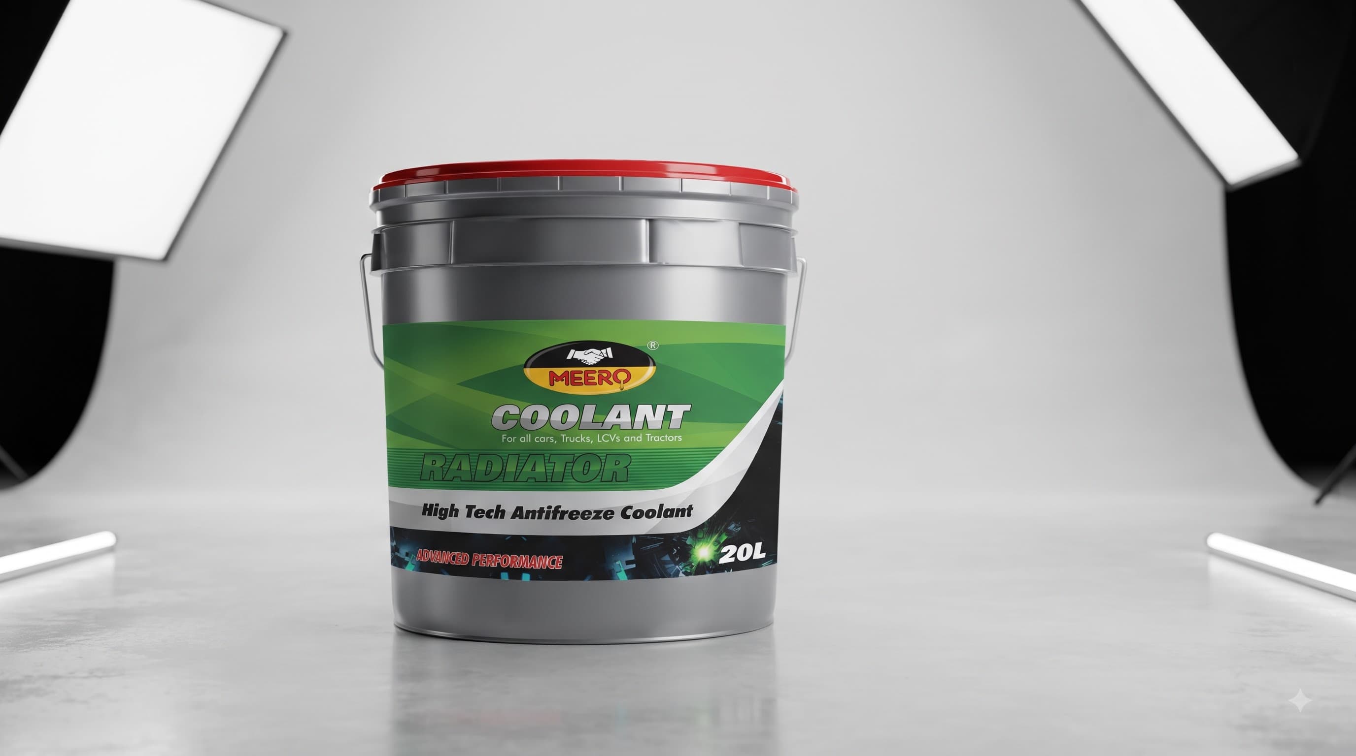 Same MEERO Radiator Coolant in a 20 L bulk pack for workshops and fleets.